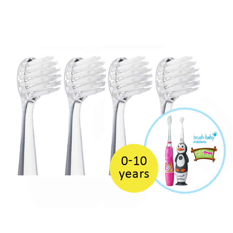 Brush-Baby WildOnes Sonic Replacement Brush Heads 1-10 years (4pcs) - Compatible with WildOnes or KidzSonic Electric Toothbrush